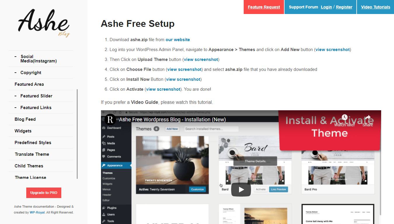 Ashe theme documentation page