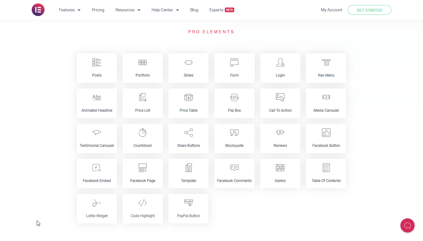 Elementor page builder elements