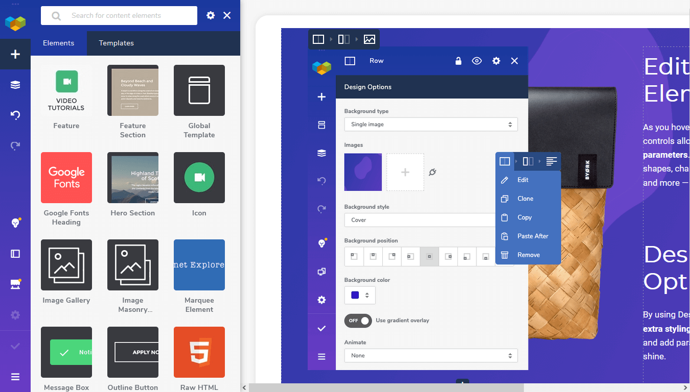 Visual Composer page builder's editor