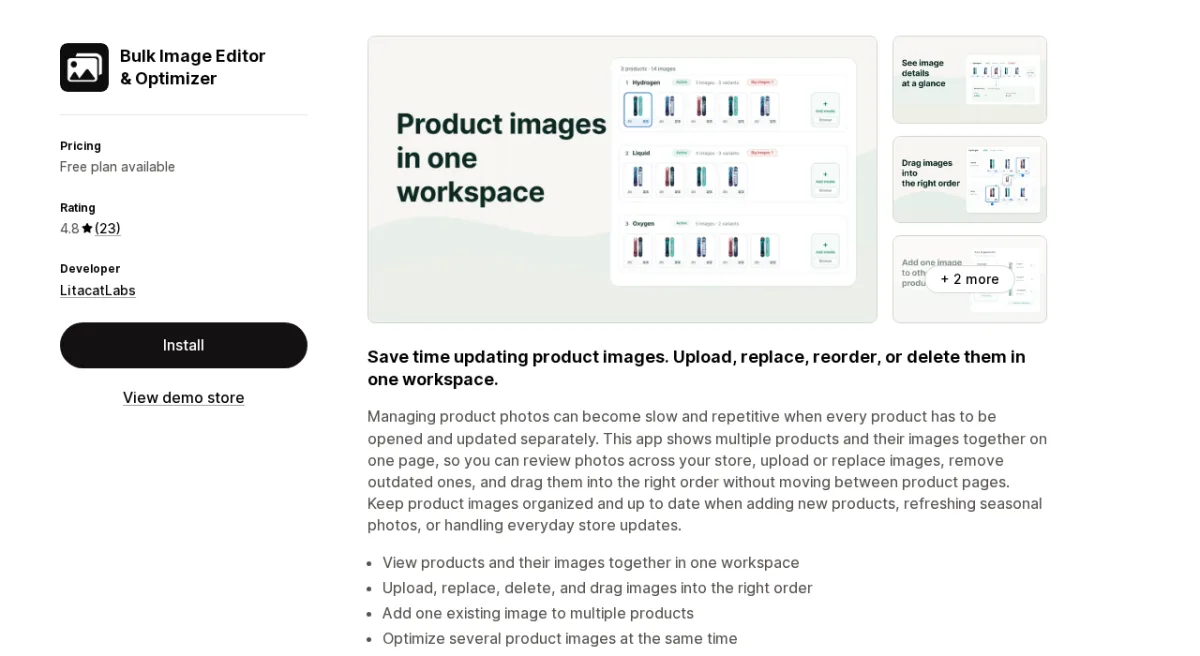 Bulk Image Editor and Optimizer Shopify App Store listing