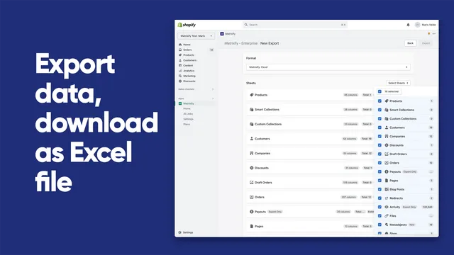 Matrixify Shopify app - bulk import export update and migrate store data in Excel and CSV