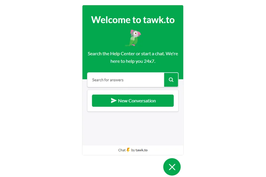 Tawk.to&rsquo;s live chat widget welcome screen