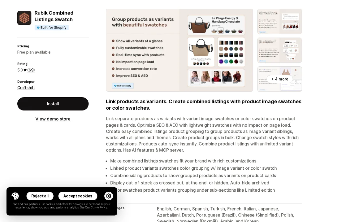 Rubik Combined Listings Swatch app on the Shopify App Store