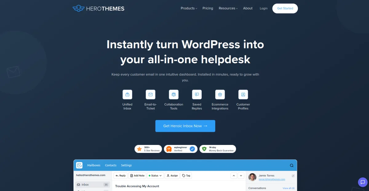 Heroic Inbox WordPress helpdesk screenshot