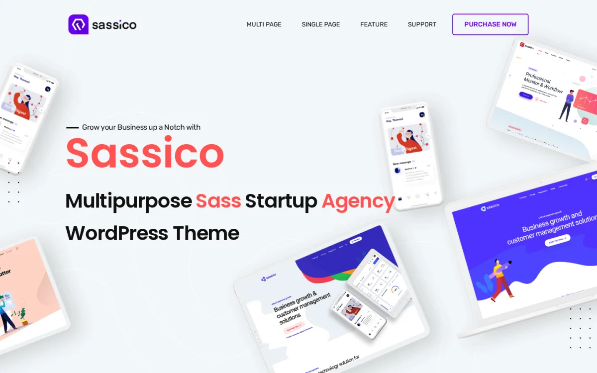 Sassico WordPress theme demo landing showing the 