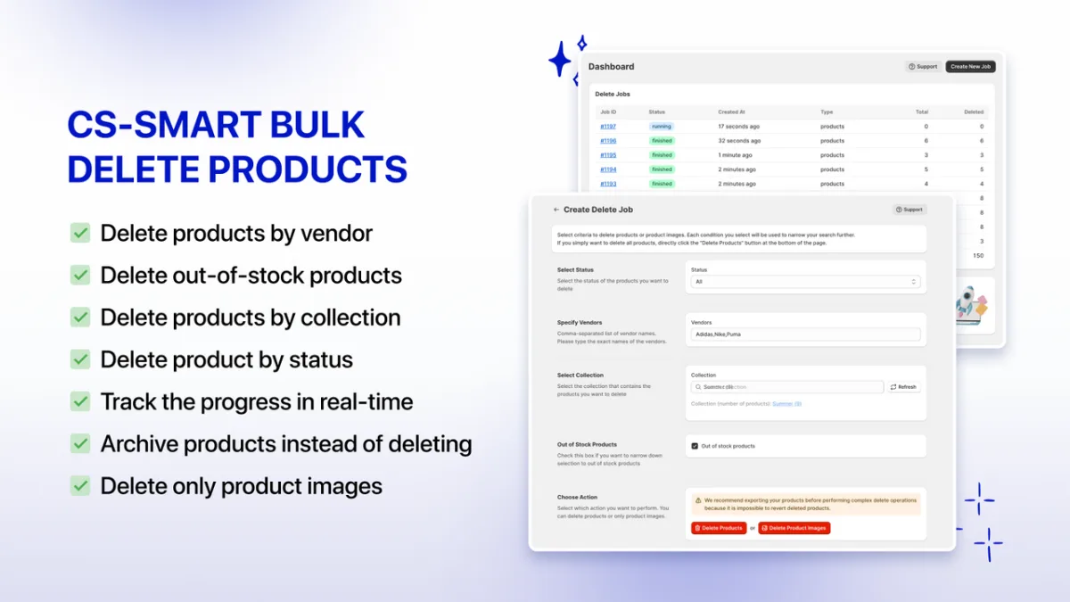CS - Bulk Delete Products app by Craftshift - bulk delete Shopify products by filters