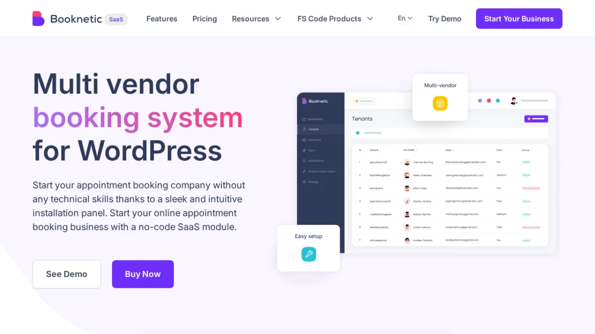 Booknetic SaaS homepage