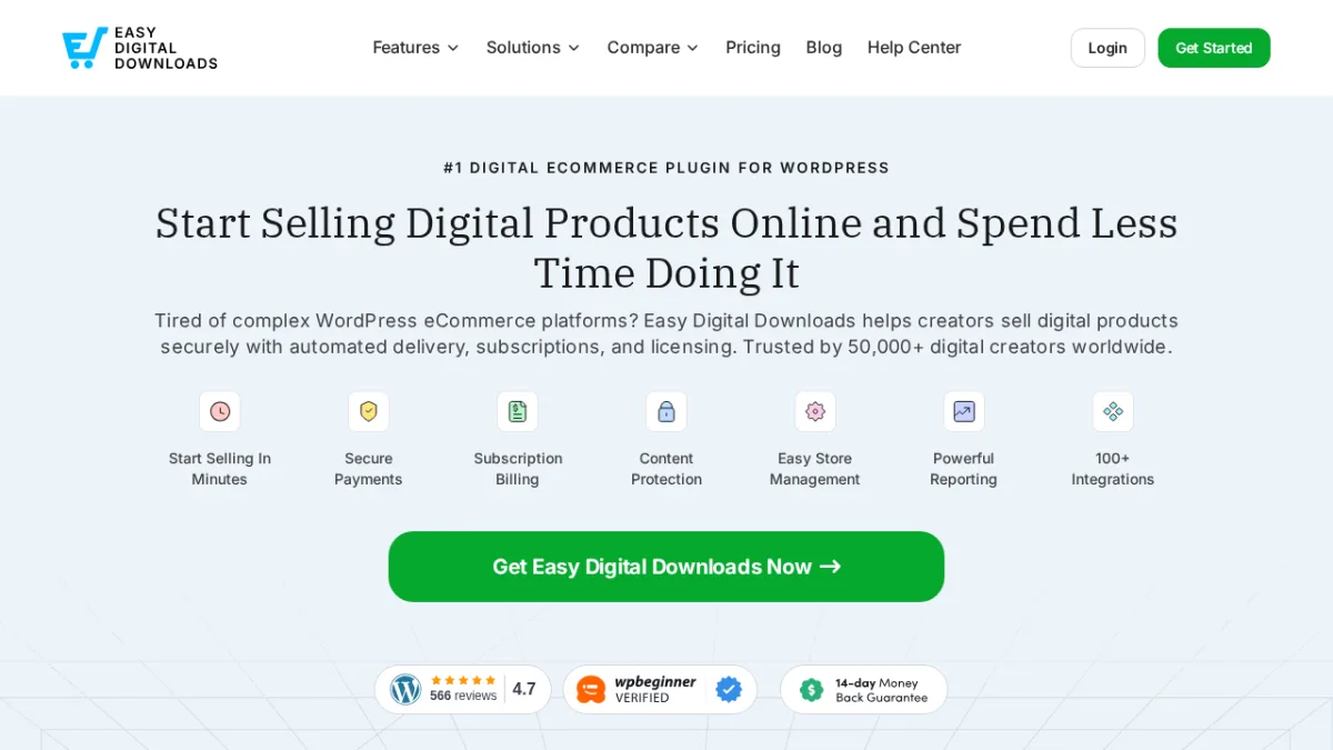 Easy Digital Downloads homepage