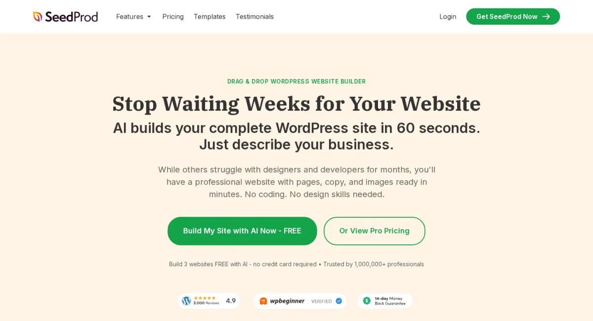 SeedProd WordPress landing page builder and theme builder homepage in 2026