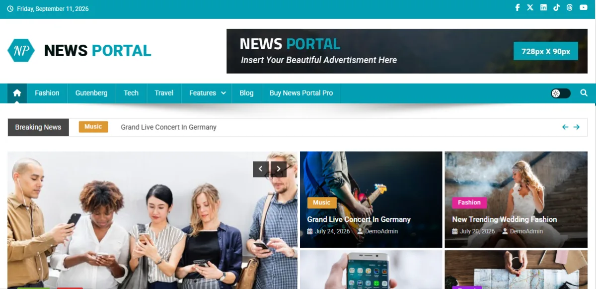 News Portal free WordPress theme homepage