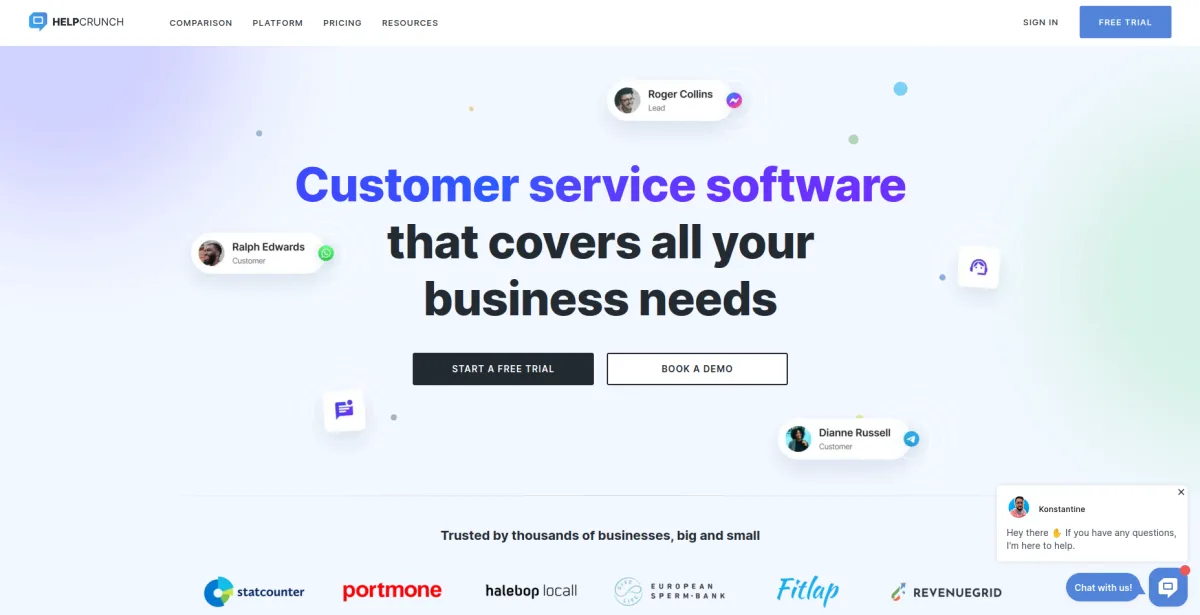HelpCrunch customer service software screenshot