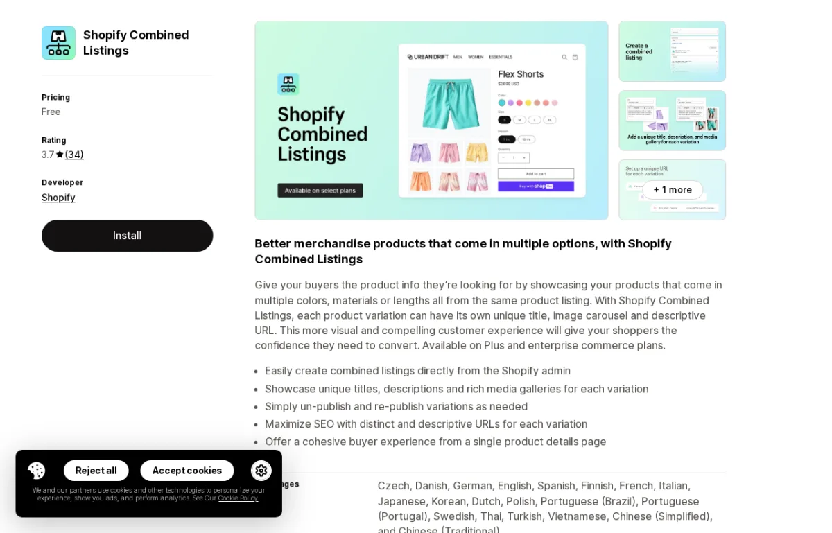 Shopify Combined Listings official app on the Shopify App Store