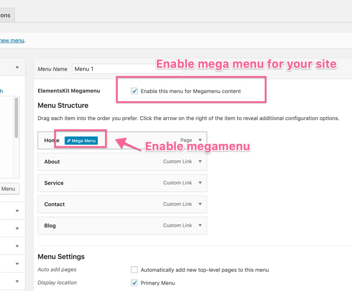 ElementsKit drag-and-drop Elementor mega menu builder with multi-column menu structure, content blocks and image item
