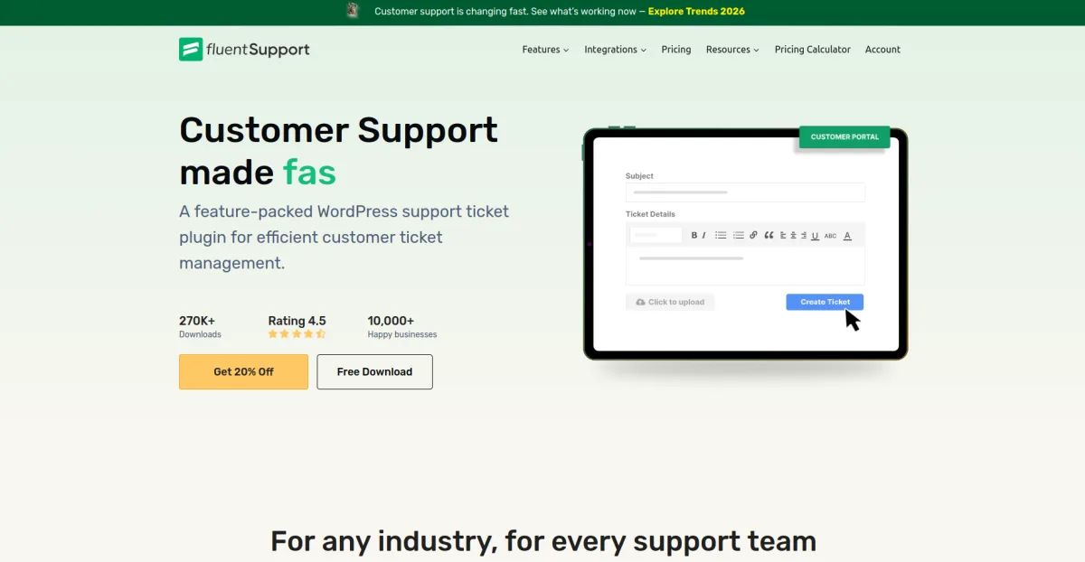 Fluent Support WordPress ticket plugin screenshot