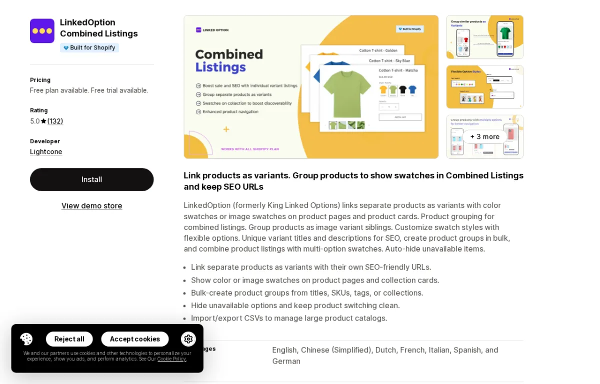 LinkedOption Combined Listings app on the Shopify App Store