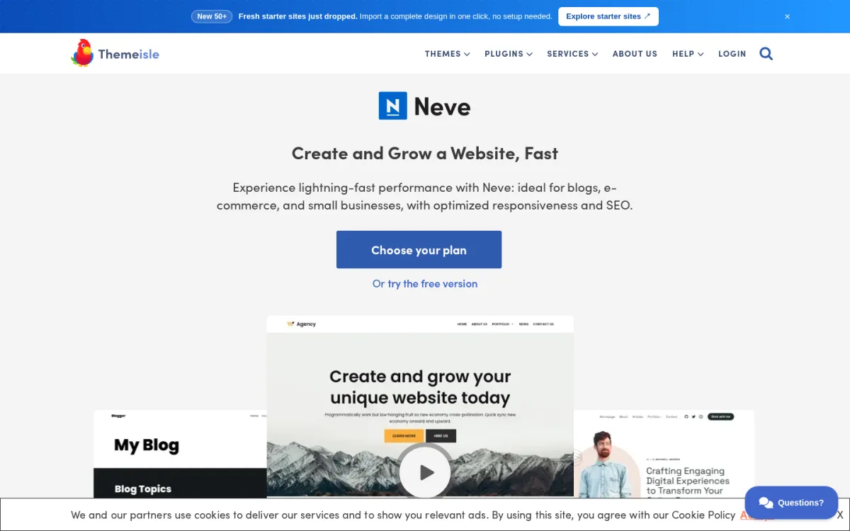 Neve theme product page on themeisle.com showing the Neve logo, 