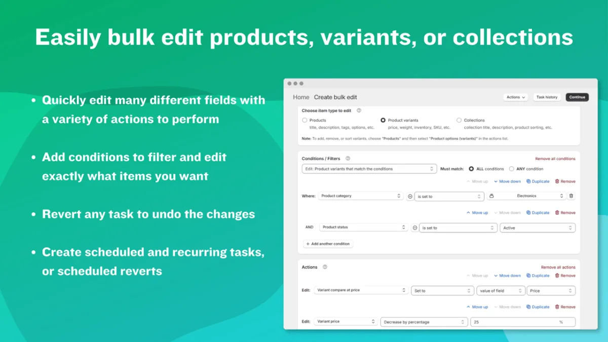 QuickEdit Bulk Product Edit Shopify app - schedule and preview bulk edits