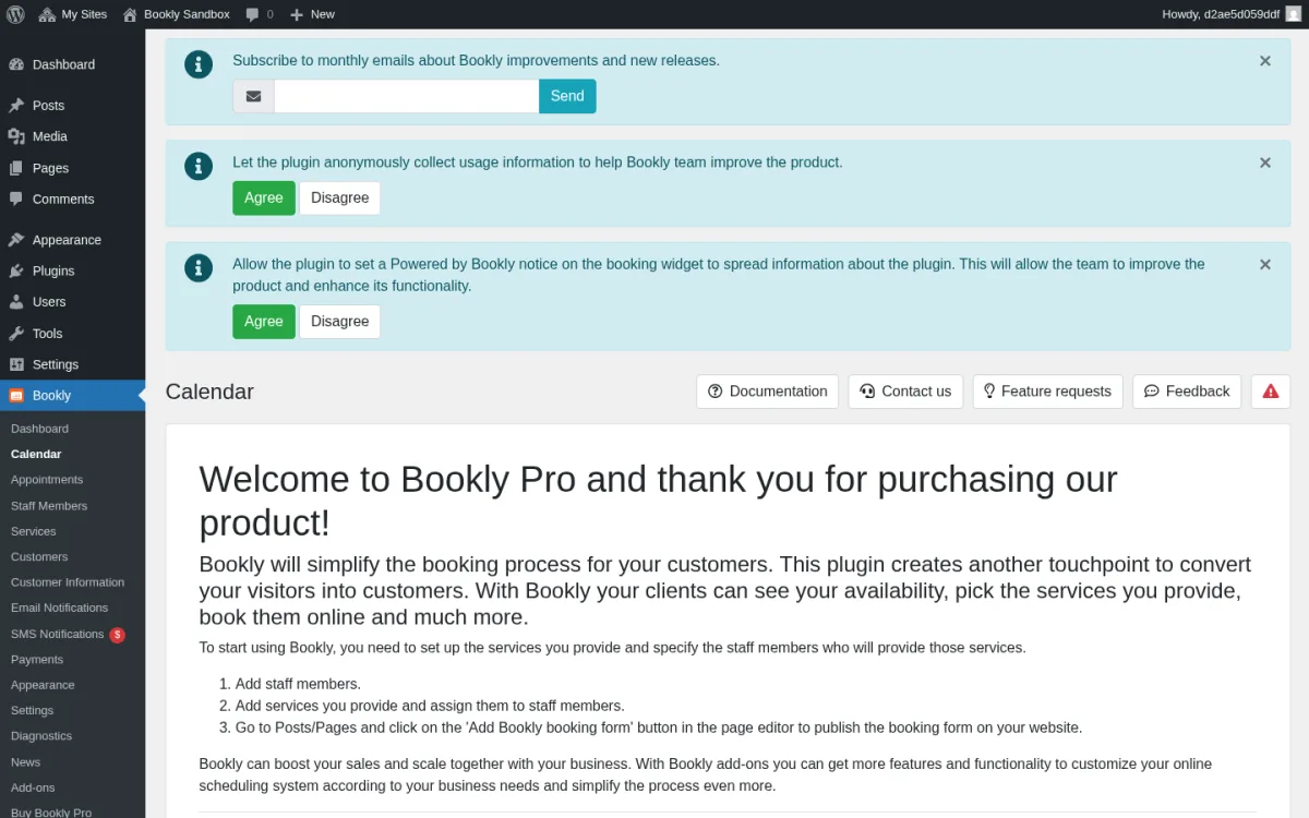 Bookly Pro admin Calendar with the booked appointment
