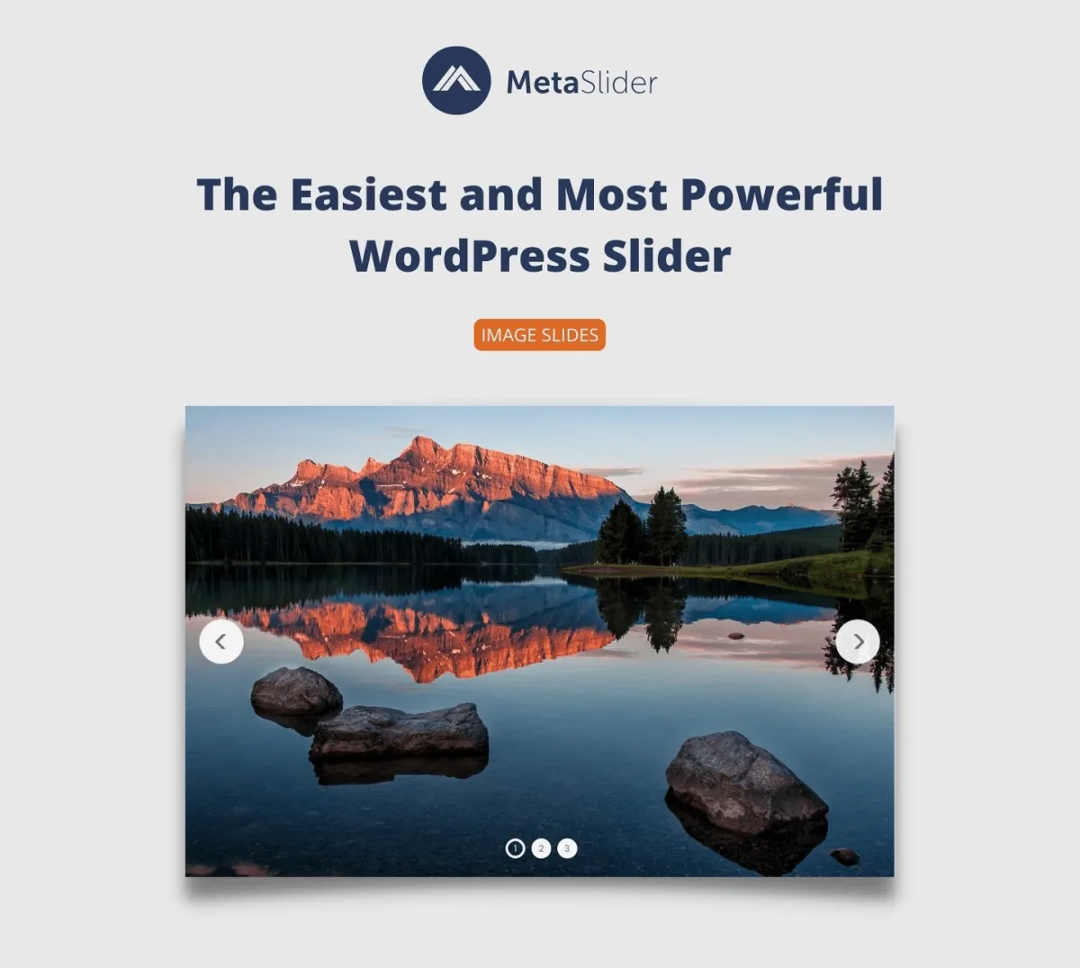 MetaSlider admin screen inside WordPress with a FlexSlider 2 slideshow selected, two image slides added, settings panel on the right and live slideshow preview at the top