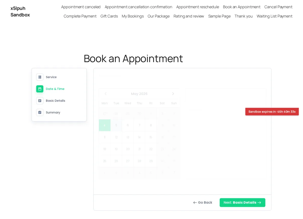 BookingPress front-end Date & Time step — month grid with Morning / Afternoon / Evening time slots