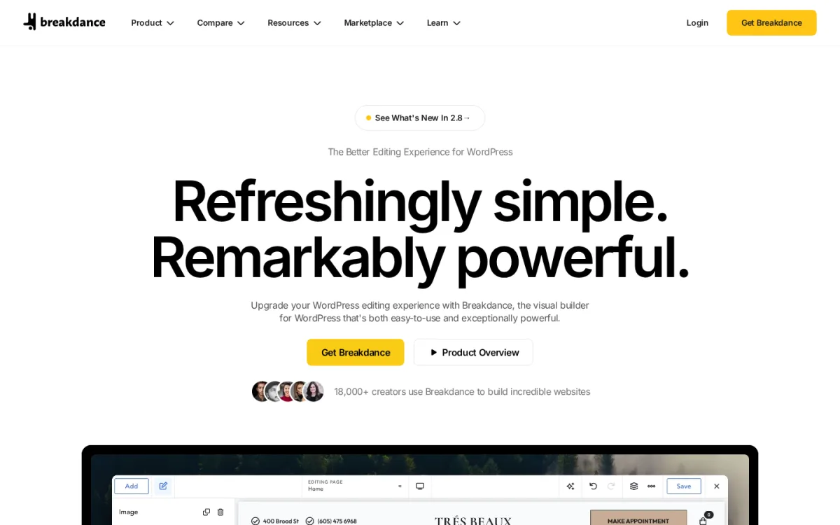 Breakdance WordPress visual website builder homepage by the Oxygen team in 2026