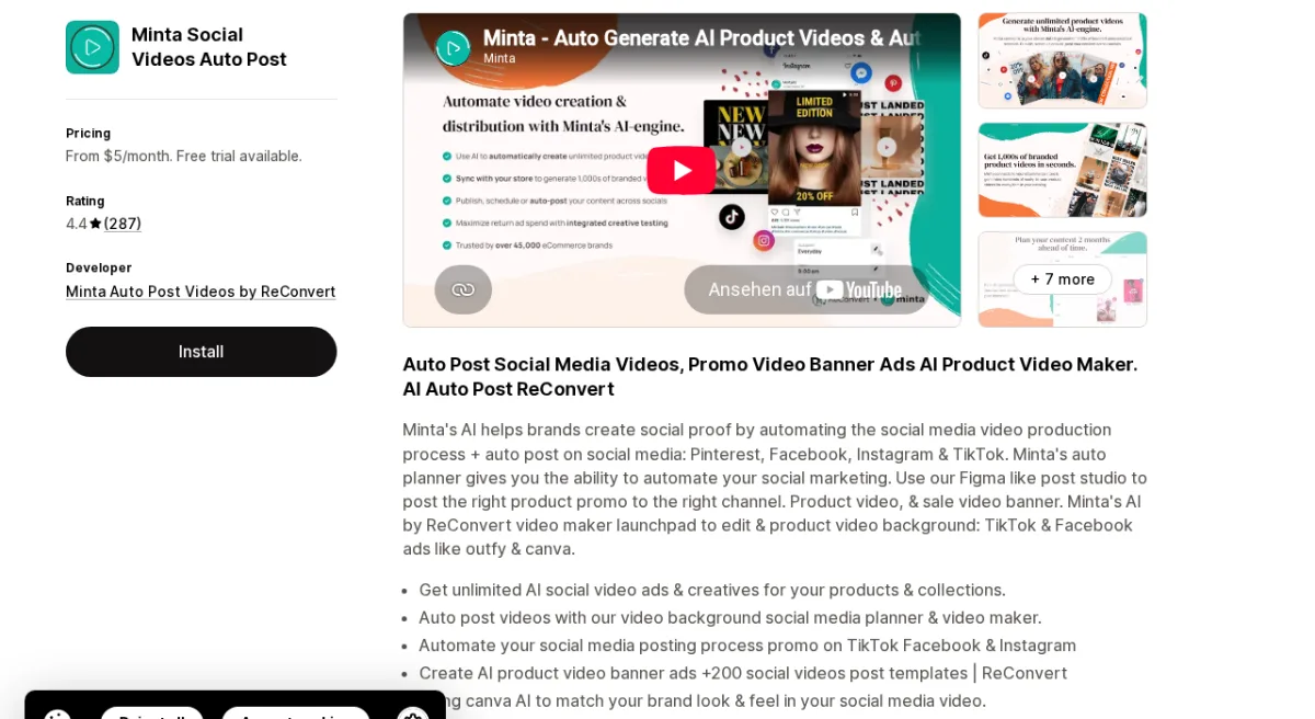 Minta video auto-post Shopify app listing on the Shopify App Store