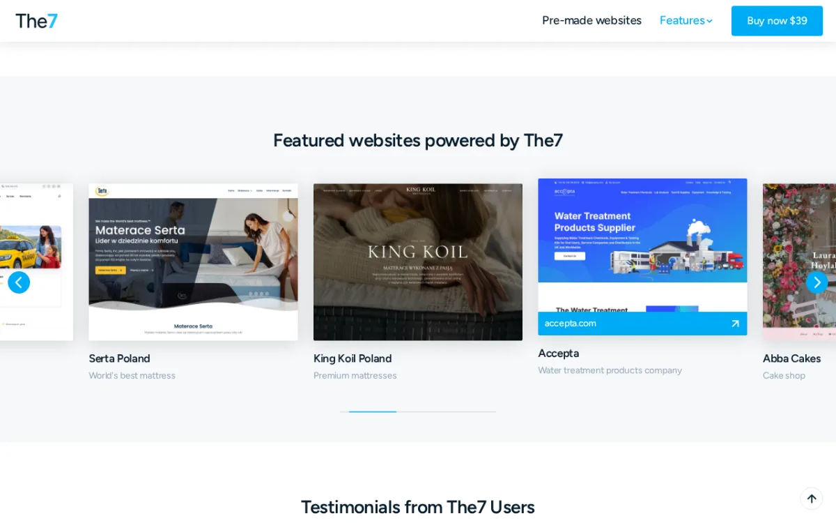 The7 featured websites powered by The7 grid (the7.io, captured 2026-05-23)