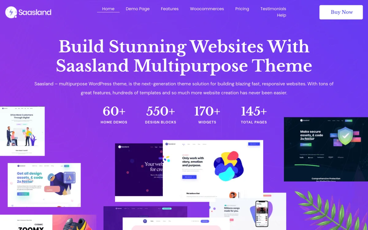 Saasland WordPress theme demo landing showing the 