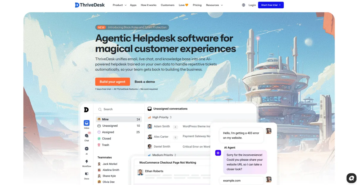 ThriveDesk helpdesk homepage screenshot